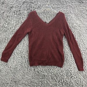 Sky & Sparrow Sweater Womens Small Shoe Lace Tie Back Long Sleeve Vneck